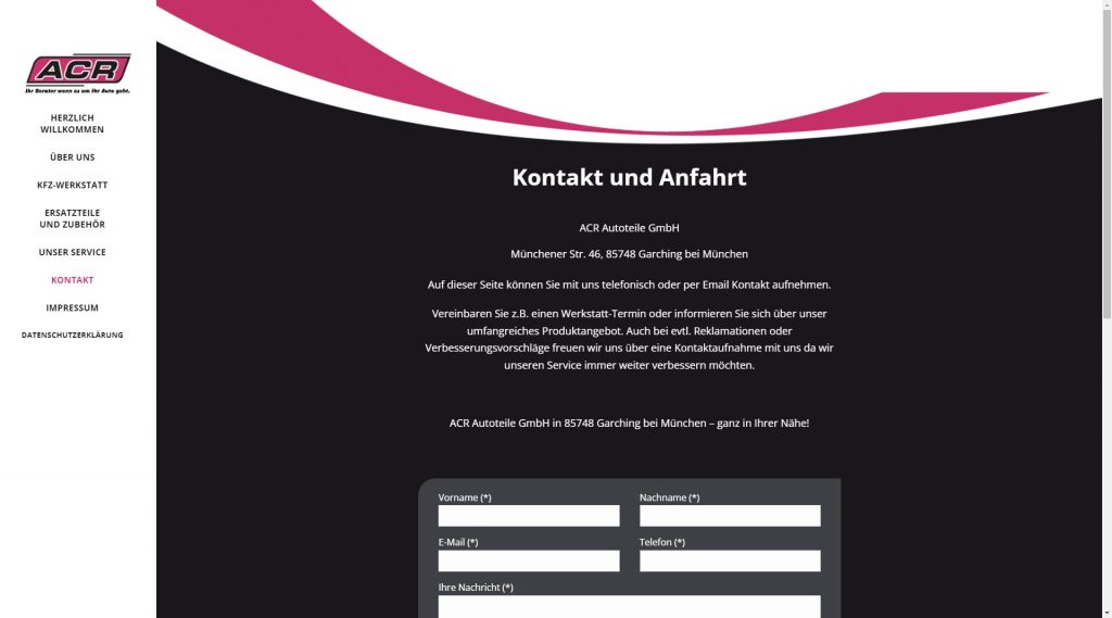 Webseite - ACR Autoteile und Zubehör KFZ-Werkstatt