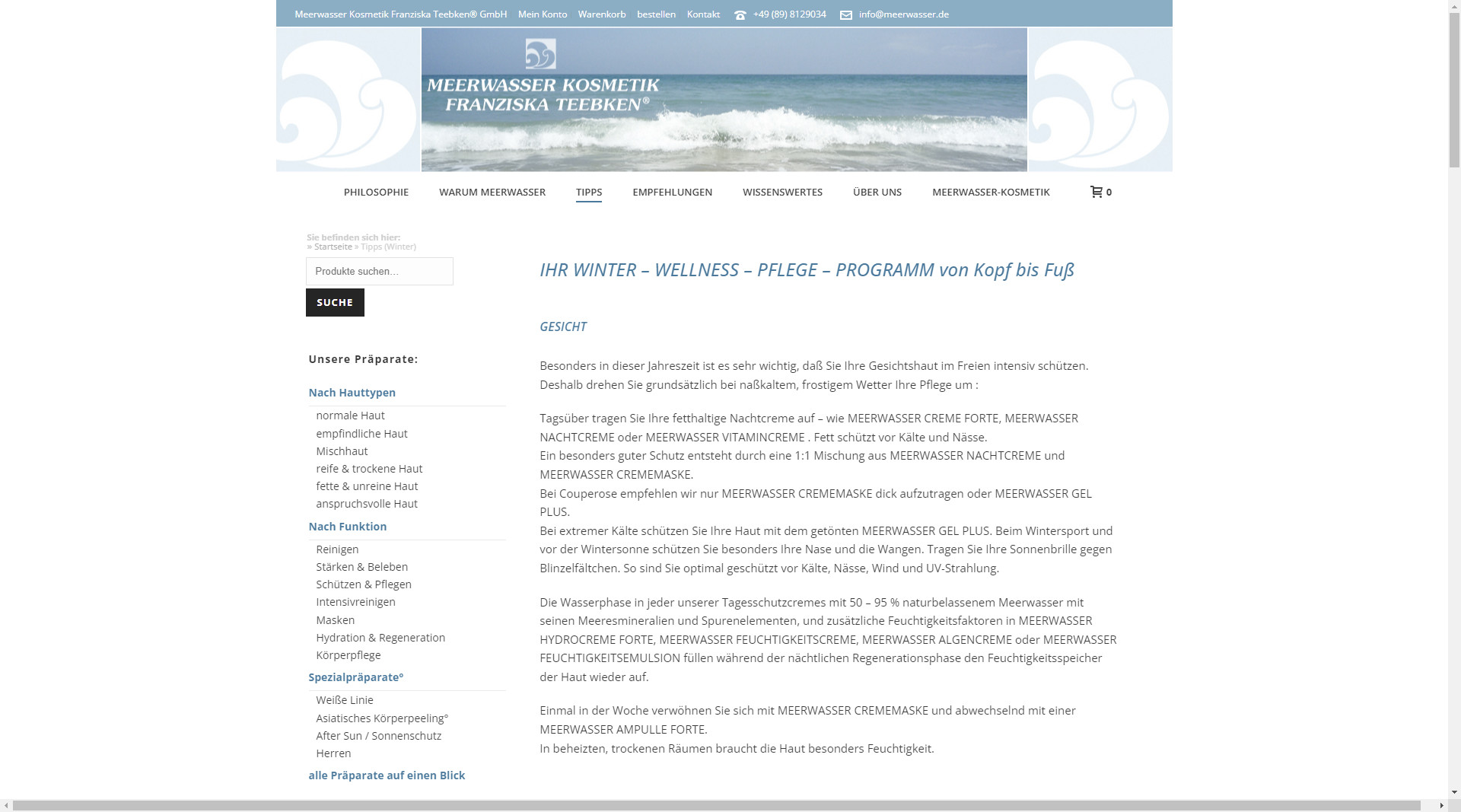 Webseite - Meerwasserkosmetik Teebken